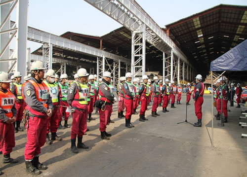 Drill for emergency situations at Tsuneishi factory