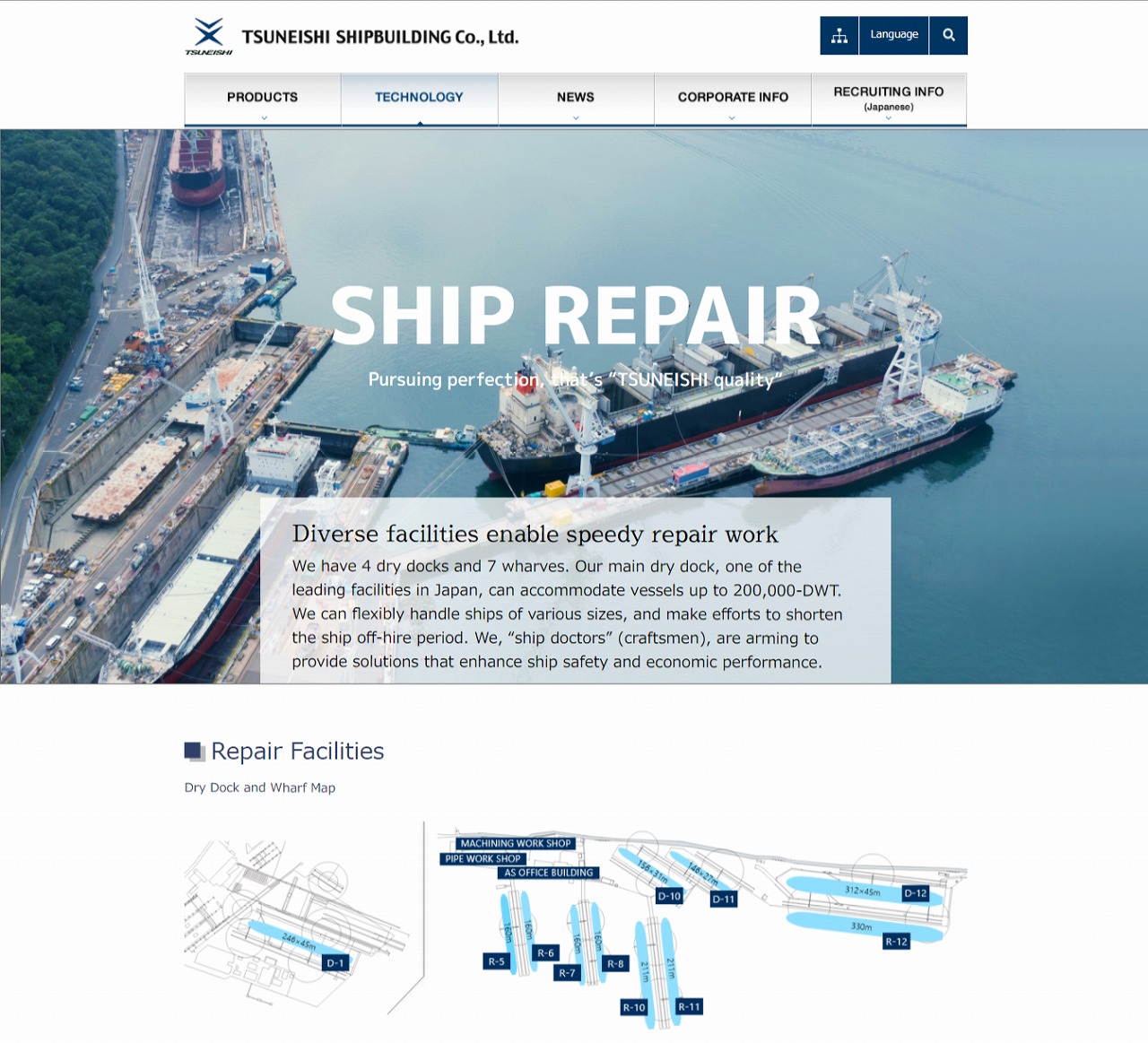 TSUNEISHI SHIPBUILDING Renewed its Ship Repair Service’s Introduction Page ~Show diverse construction works completed and sophisticated ship repair technology~